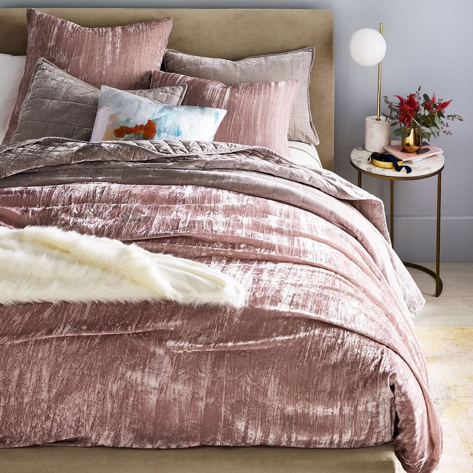 Crinkle Velvet Quilt Cover & Pillowcases Dusty Blush West Elm Australia